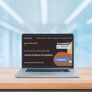 Rejoignez les experts Oracle Business At Work le 09 Novembre prochain à l'Applications Unlimited Day 2023, dans les locaux de l'éditeur, pour une journée 100% applications On-Premise